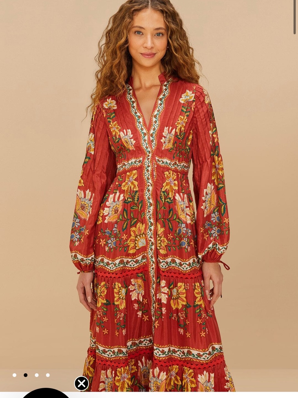 FARM Rio Rust Red Floral Embroidered Tiered Maxi Dress - Picture 2 of 9